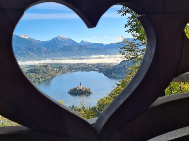 bankje met uizicht op Bled meer